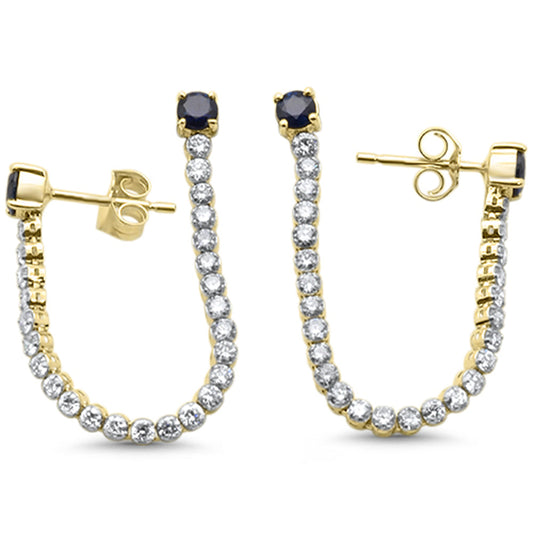 Muse Jewelry 2.10ct G SI 14K Yellow Gold Diamond & Blue Sapphire Gemstones Drop Earrings