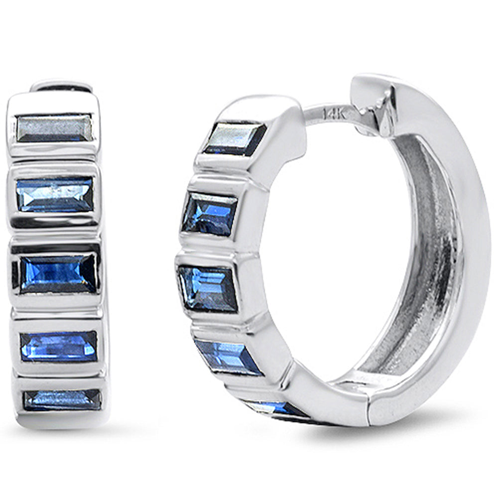 Muse Jewelry 1.47ct G SI 14K White Gold Diamond & Blue Sapphire Gemstones Hoop Earrings Post & Click