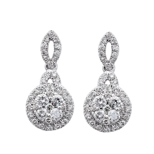 Muse Jewelry .88ct Round Diamond Halo Style Drop Dangle Earrings 14kt White Gold