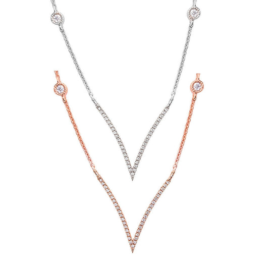 Muse Jewelry .11ct V Cut Modern Diamond Pendant 14kt White-Rose Gold 17" Diamond Bezel Chain