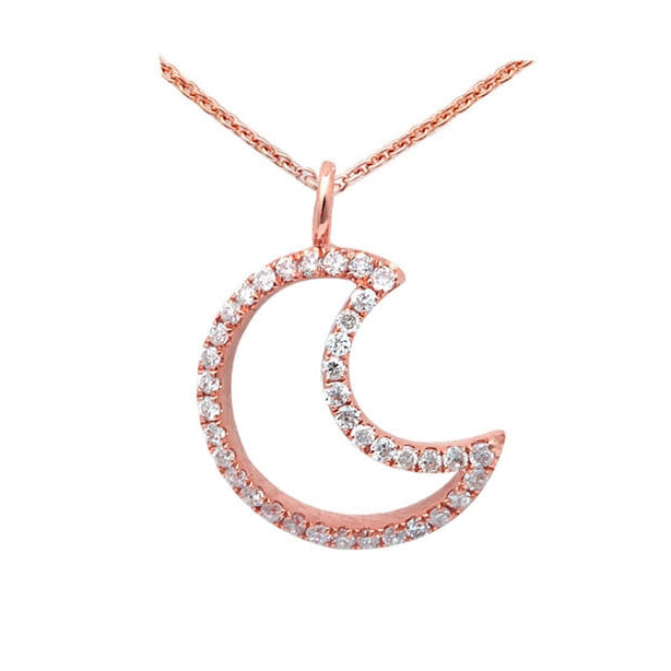 Muse Jewelry .16CT Half Moon Cut out Diamond Pendant 14kt Rose Gold 18"