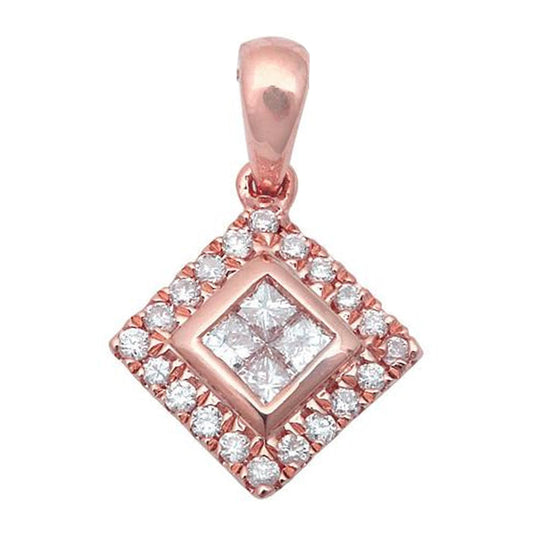 Muse Jewelry .19ct Diamond Princess Cut Drop Dangle Solitaire 14k White Gold Pendant w/ Chain