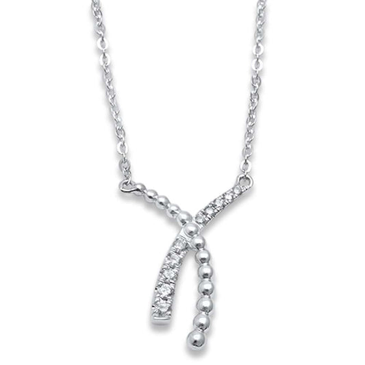 Muse Jewelry .06ct F SI1 14k White Gold Wishbone Diamond Pendant Necklace 17"