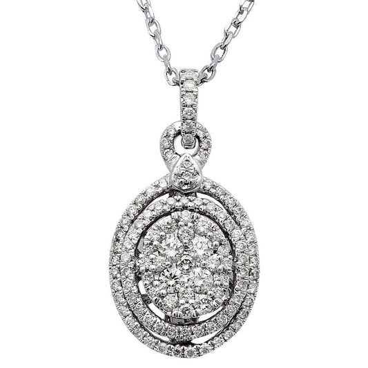 Muse Jewelry 1.01ct Oval Diamond Halo Drop Necklace Pendant 14kt White Gold 18"