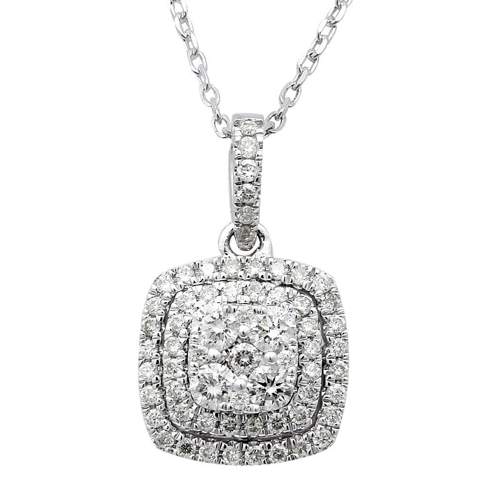 Muse Jewelry .85ct Square Diamond Drop Dangle Necklace Pendant 14kt White Gold 18"