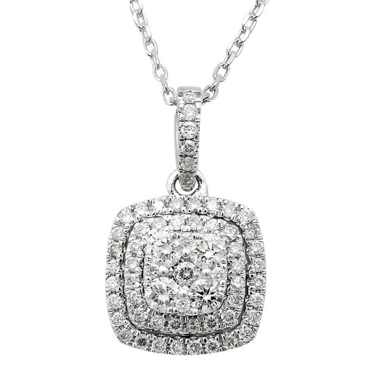 Muse Jewelry .85ct Square Diamond Drop Dangle Necklace Pendant 14kt White Gold 18"