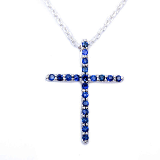 Muse Jewelry .13ct 14kt White gold Natural Blue Sapphire Cross Pendant