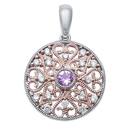 Muse Jewelry .31ct F SI1 14k Two Tone Gold Pink Sapphire & Diamond Pendant