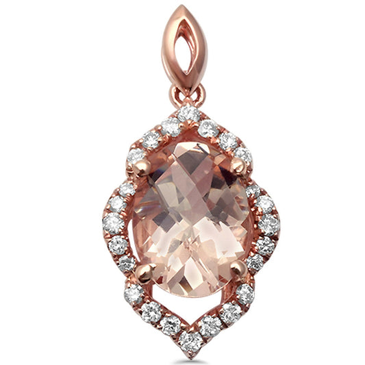 Muse Jewelry 1.14cts 14k Rose Gold Oval Morganite Gemstone & Diamond Pendant