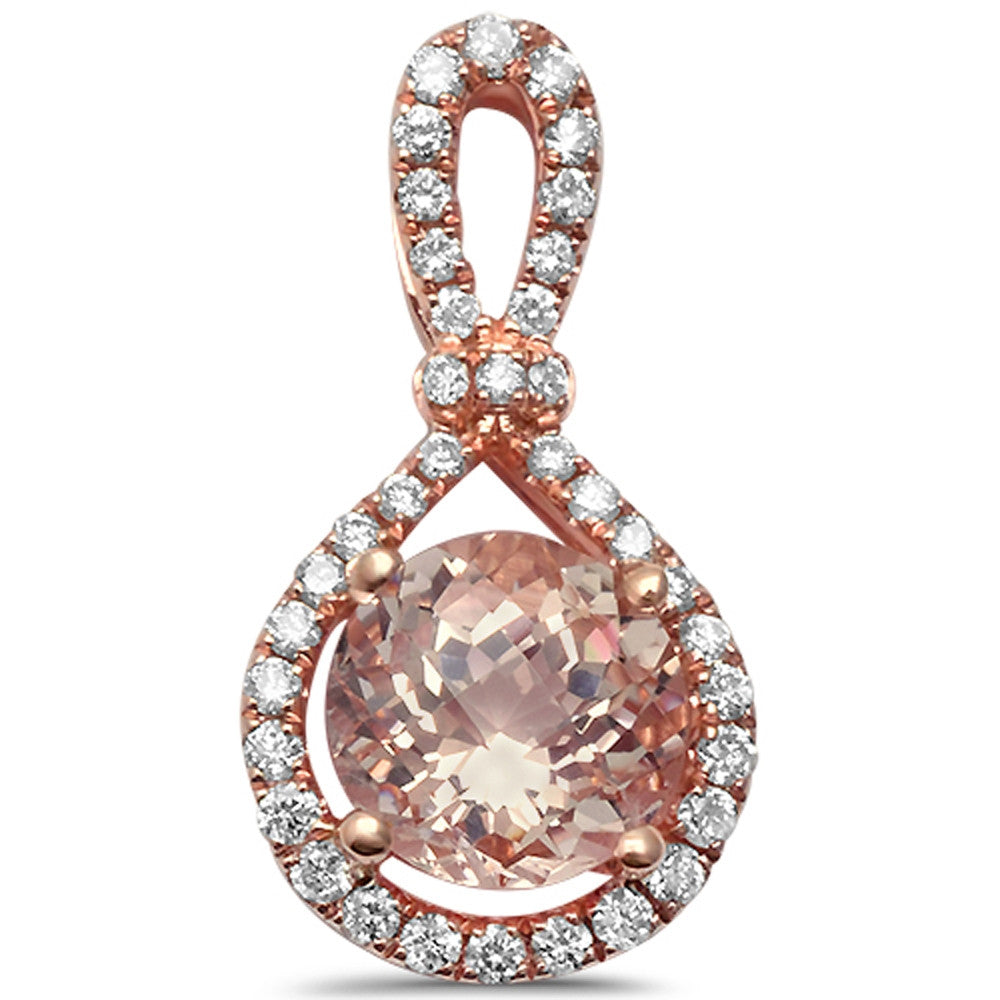 Muse Jewelry 1.46cts Round Morganite Gemstone & Diamond 14k Rose Gold Pendant