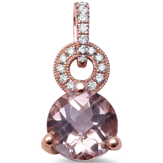 Muse Jewelry 1.97cts Round Morganite Gemstone & Diamond 14k Rose Gold Pendant
