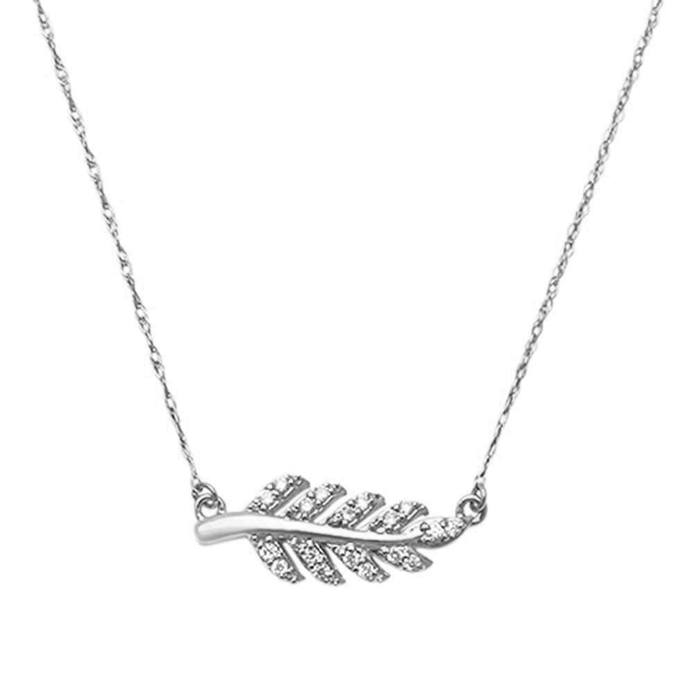 Muse Jewelry .10ct 14kt White Gold Diamond Trendy Olive Branch Leaf Pendant 18" Necklace