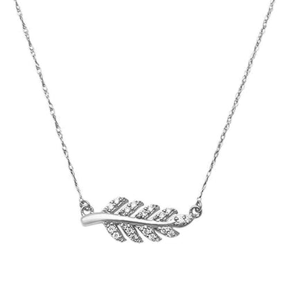 Muse Jewelry .10ct 14kt White Gold Diamond Trendy Olive Branch Leaf Pendant 18" Necklace