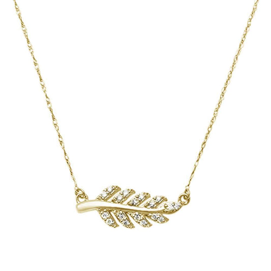 Muse Jewelry .10ct 14kt Yellow Gold Diamond Olive Branch Leaf Pendant 18" Necklace