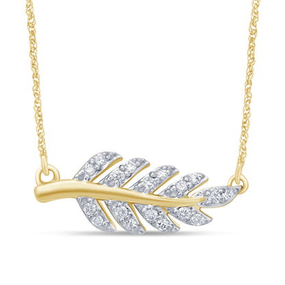 Muse Jewelry .10ct 14kt Yellow Gold Diamond Olive Branch Leaf Pendant 18" Necklace