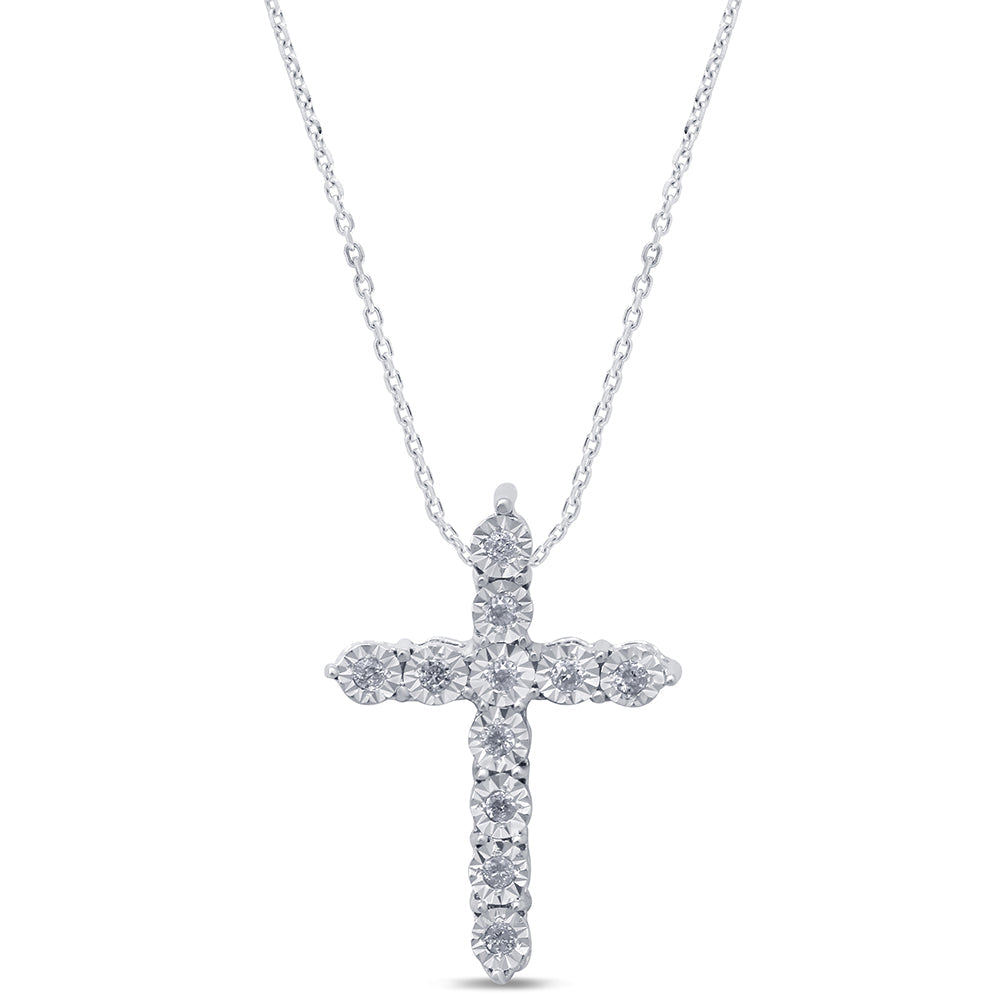 Muse Jewelry .06ct 14kt White Gold Diamond Cross Pendant Necklace 18" Long