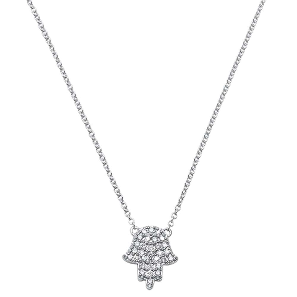 Muse Jewelry .11ct 14kt White Gold Diamond Trendy Hand of Hamsa Chai Necklace 18"