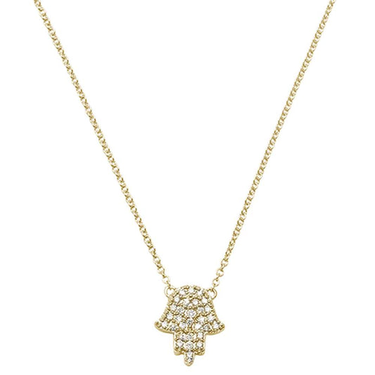 Muse Jewelry .11ct 14kt Yellow Gold Trendy Hand of Hamsa Chai Necklace 18"