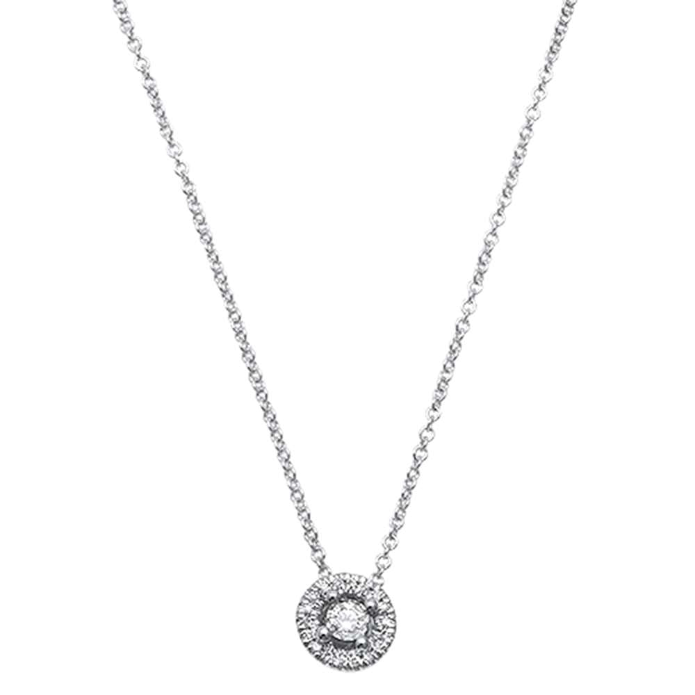 Muse Jewelry .09ct 14kt White Gold Round Diamond Halo Pendant 18" Necklace