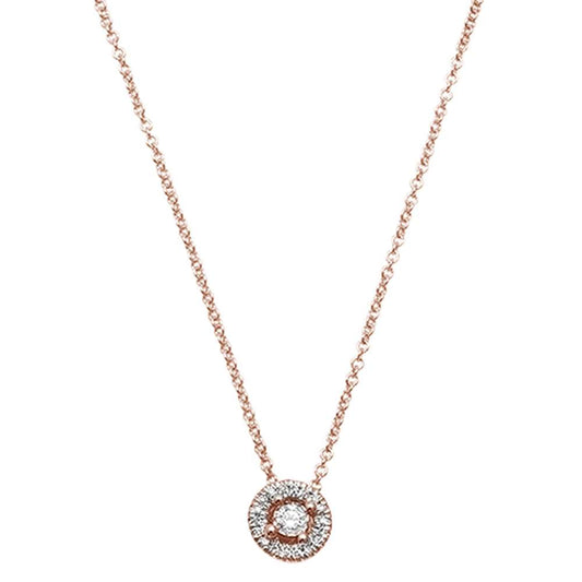 Muse Jewelry .08ct 14kt Rose Gold Round Diamond Halo Drop Pendant 18" Necklace