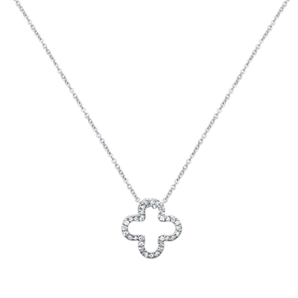 Muse Jewelry .09ct 14kt White Gold Quatrefoil Flower Diamond Pendant 18" Necklace