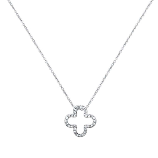 Muse Jewelry .09ct 14kt White Gold Quatrefoil Flower Diamond Pendant 18" Necklace