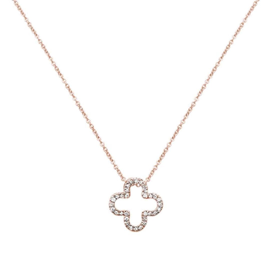 Muse Jewelry .08ct 14kt Rose Gold Quatrefoil Flower Diamond Pendant 18" Necklace