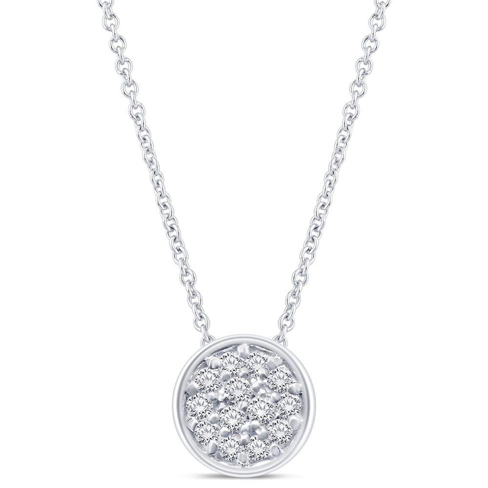 Muse Jewelry .08ct 14kt White Gold Round Diamond Drop Pendant 18" Necklace