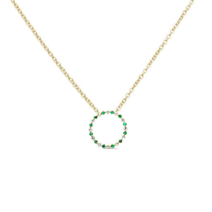 Muse Jewelry .23ct G SI 14K Yellow Gold Diamond & Round Emerald Pendant Necklace 18" Long Chain