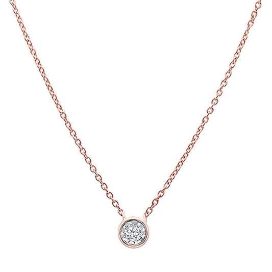 Muse Jewelry .07ct 14k Rose Gold Round Diamond Solitaire Pendant Necklace 18"Long