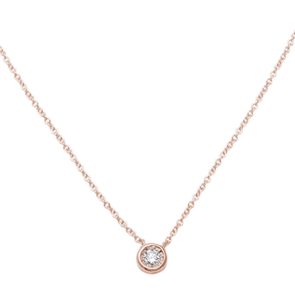 Muse Jewelry .06ct 14kt Rose Gold Bezel Solitaire Round Diamond Pendant 18" Necklace