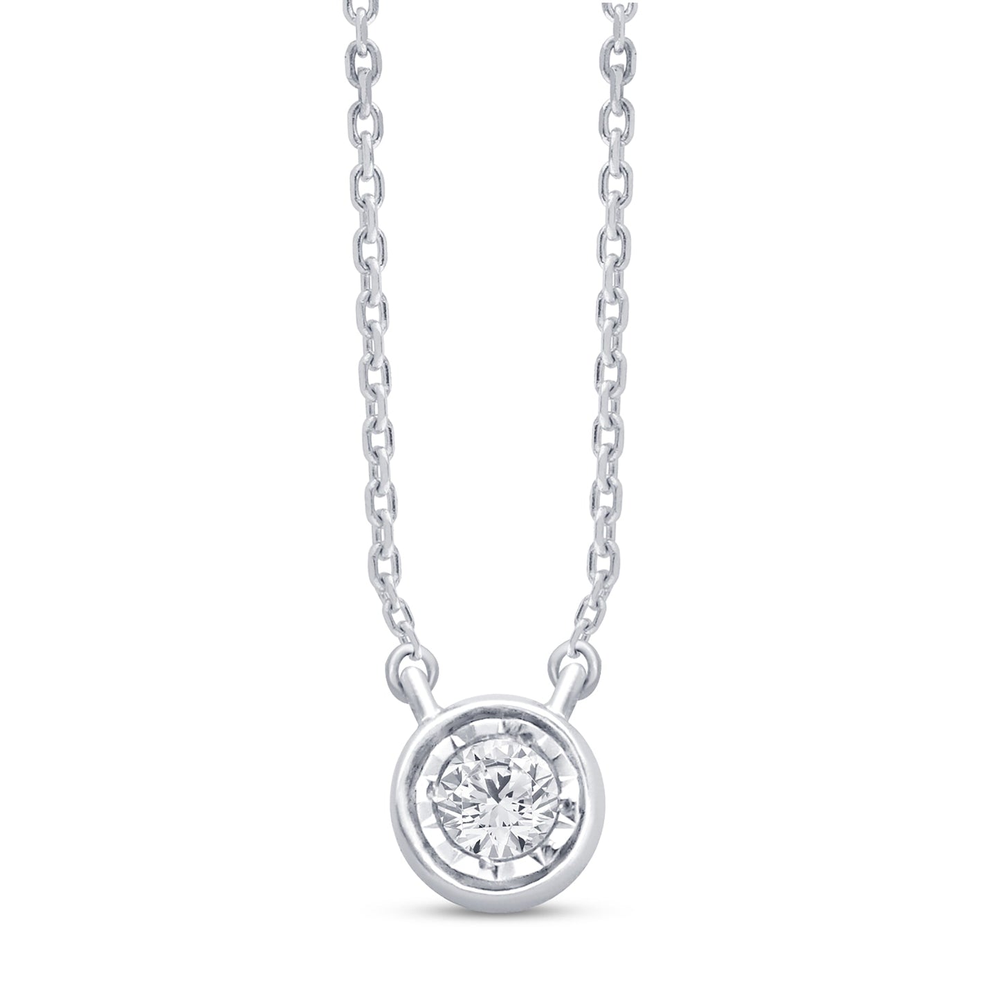 Muse Jewelry .05ct 14kt White Gold Bezel Solitaire Round Diamond Pendant 18" Necklace