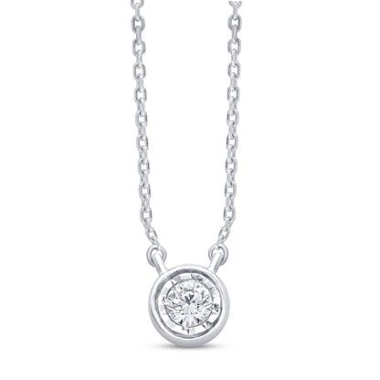 Muse Jewelry .05ct 14kt White Gold Bezel Solitaire Round Diamond Pendant 18" Necklace