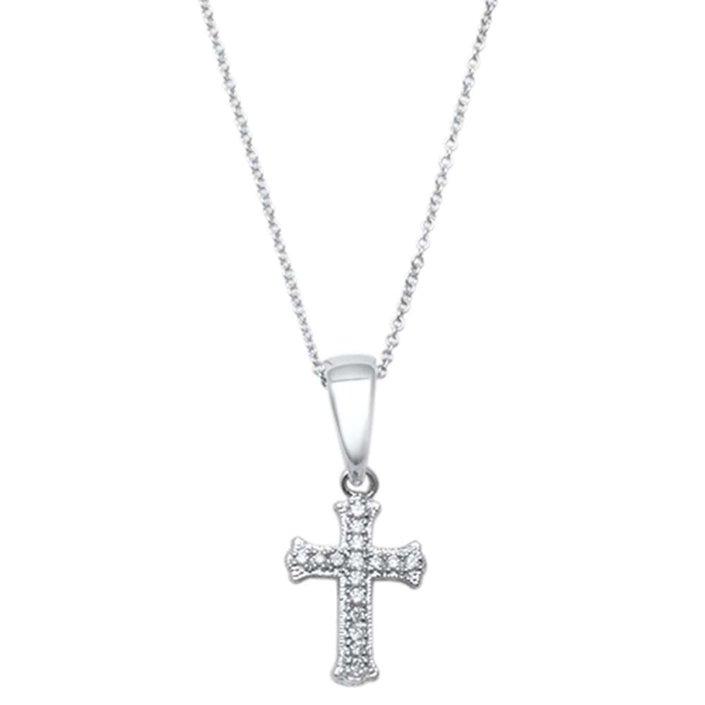 Muse Jewelry .09ct 14kt White Gold Round Diamond Cross Pendant 18" Long Chain