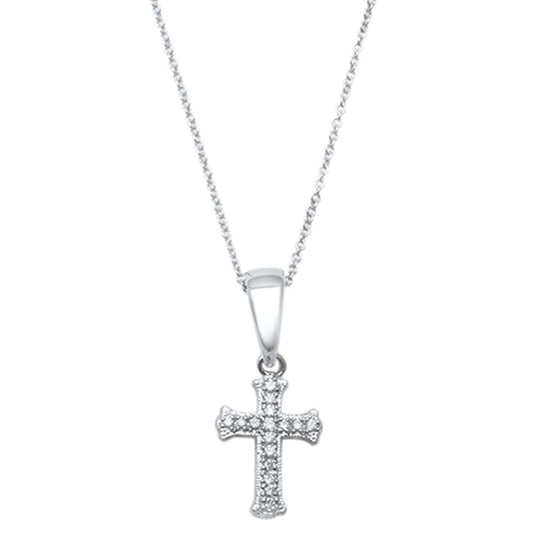 Muse Jewelry .08ct 10kt White Gold Round Diamond Cross Pendant 18" Necklace