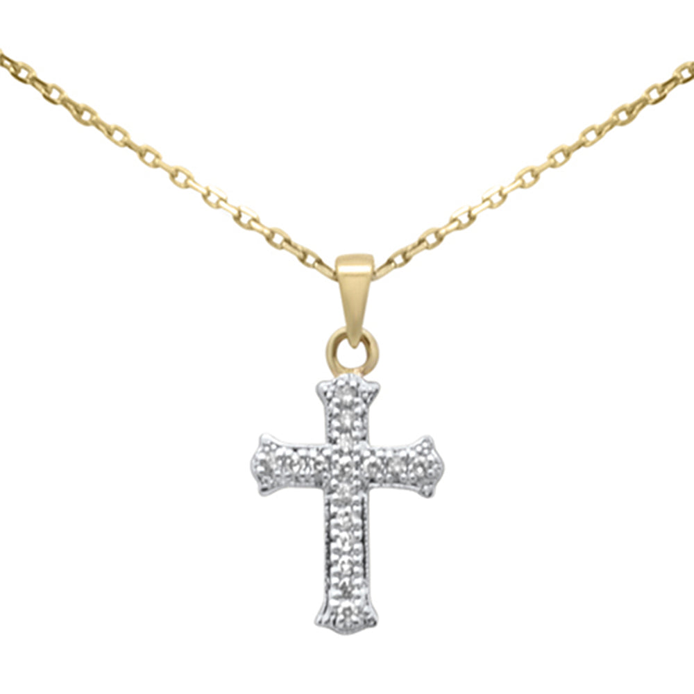 Muse Jewelry .09ct G SI 14K Yellow Gold Diamond Cross Pendant Necklace 18" Long Chain