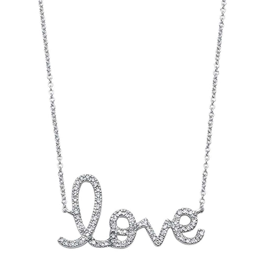 Muse Jewelry .16ct 14kt White Gold Diamond Heart Love Script Pendant 18" Necklace