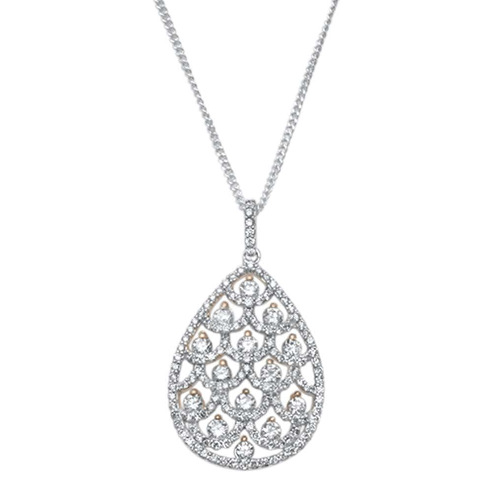 Muse Jewelry 1.38ct 14kt White Gold w Rose Accent Pear Tear Drop Diamond Necklace 18"