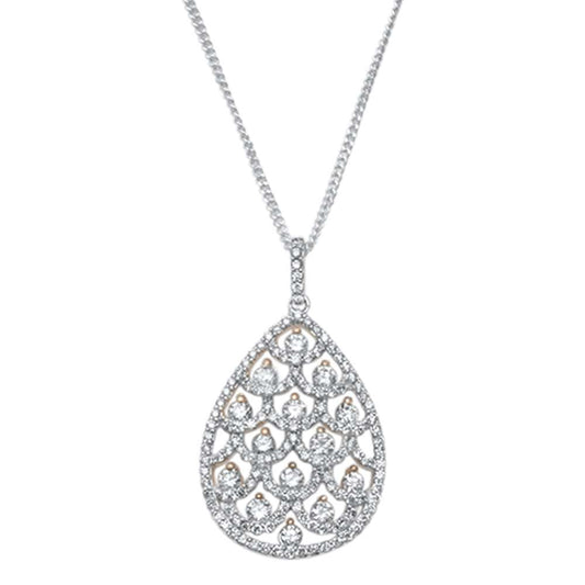 Muse Jewelry 1.38ct 14kt White Gold w Rose Accent Pear Tear Drop Diamond Necklace 18"