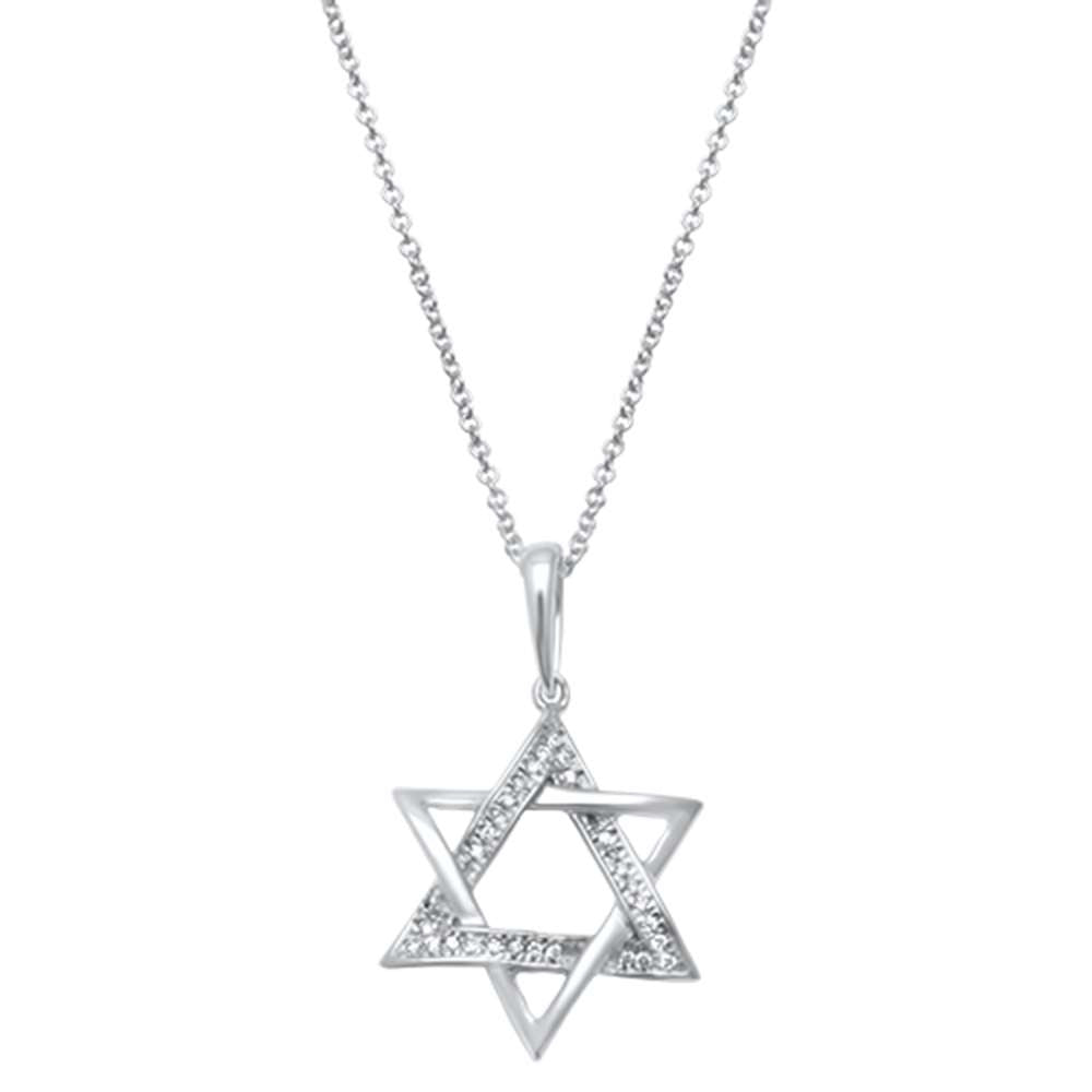 Muse Jewelry .05ct 14kt White Gold Diamond Star of David Charm Necklace Pendant 18"