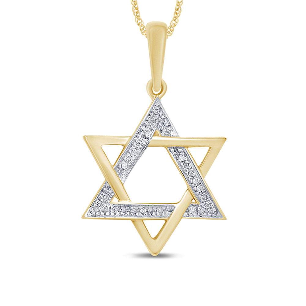 Muse Jewelry .05ct 14kt Yellow Gold Diamond Star of David Charm Necklace Pendant 18"