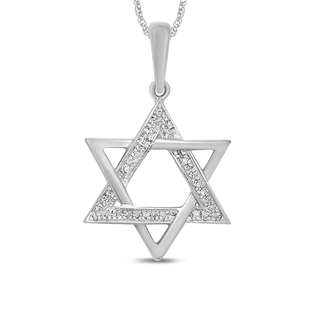 Muse Jewelry .05ct 14kt White Gold Diamond Star of David Charm Necklace Pendant 18"