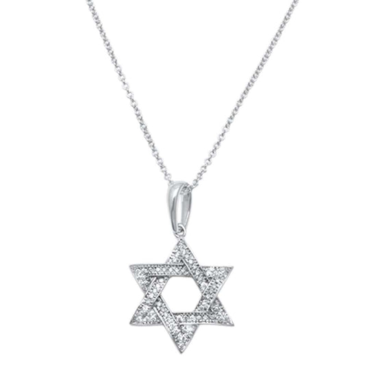 Muse Jewelry .10ct 14kt White Gold Jewish Star of David Diamond Pendant 18" Necklace