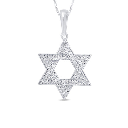 Muse Jewelry .10ct 14kt White Gold Jewish Star of David Diamond Pendant 18" Necklace