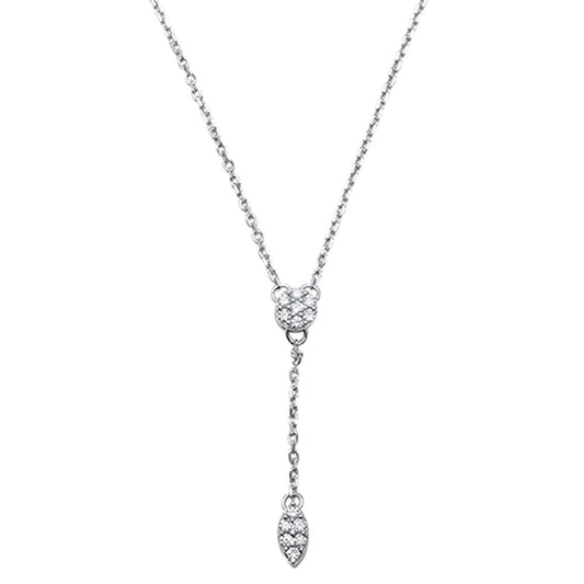 Muse Jewelry .11ct 14k White Gold Diamond Drop Dangle Flower Lariat Pendant 18"Necklace