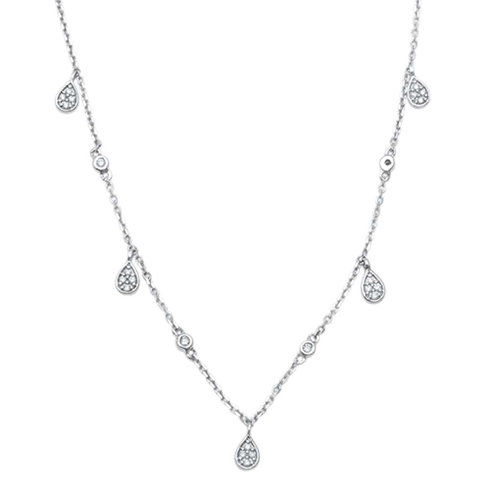 Muse Jewelry .11ct 14kt White Gold Pear Tear Drop Diamond Pendant 18" Necklace