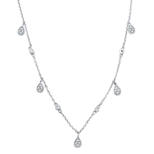 Muse Jewelry .11ct 14kt White Gold Pear Tear Drop Diamond Pendant 18" Necklace