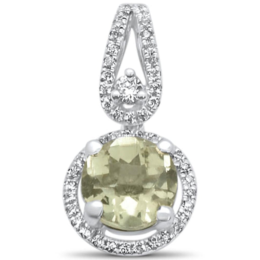 Muse Jewelry 1.06cts 14k white Gold Round Green Amethyst & Diamond Designer Pendant