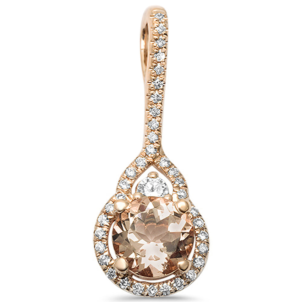 Muse Jewelry .90ct 14kt Rose Gold Round Genuine Morganite Diamond Modern Drop Pendant