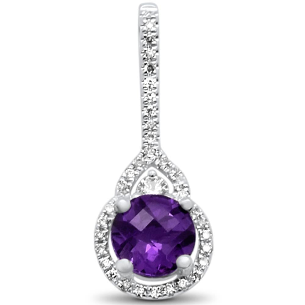 Muse Jewelry .81cts 14k White gold Round Amethyst & Diamond Designer Pendant